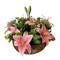 Arranjo Centro de Mesa Lírio Rosa Artificial Completo Grande