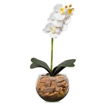 Arranjo Centro de Mesa Orquídea Branca Artificial Vaso Transparente