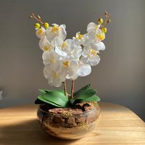 Arranjo Centro de Mesa Vaso Grande 2 Orquídeas Branca Artificial Arranjo Centro de Mesa Vaso Grande 2 Orquídeas Branca Artificial