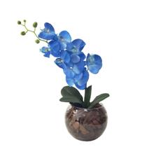 Arranjo Centro Mesa 1 Orquídea Artificial Vaso Azul