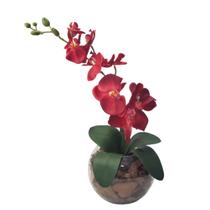 Arranjo Centro Mesa 1 Orquídea Artificial Vaso Vermelho