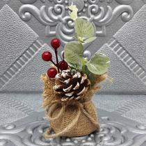 Arranjo Cereja Pinha Artificial Vaso Enfeite Mesa Natal 15cm Pinha