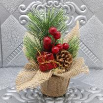 Arranjo Cereja Pinha Artificial Vaso Enfeite Mesa Natal 20cm Arranjo Cereja Pinha Artificial Vaso Enfeite Mesa Natal 20cm