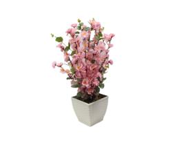 Arranjo Cerejeira Sakura Artificial - Arranjo Flores Artificiais de Mesa Vaso Rattan Branco - JL FLORES ARTIFICIAIS