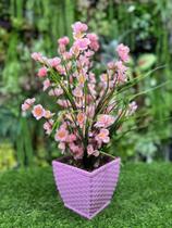 Arranjo Cerejeira Sakura Artificial - Arranjo Flores Artificiais de Mesa Vaso Rattan - JL FLORES ARTIFICIAIS