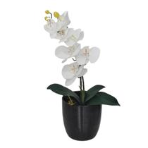 Arranjo Com 1 Orquídea Artificial Branca Vaso Cerâmica Preto