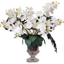 Arranjo Com 12 Orquídeas Brancas E Folhagem Vaso Vidro Cristal