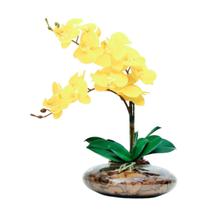 Arranjo Com 2 orquideas Flor Amarelas realista Vaso terrário