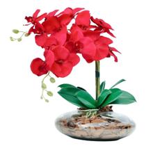 Arranjo Com 2 orquideas vermelhas realista Vaso terrário Arranjo Com 2 orquideas vermelhas realista Vaso terrário