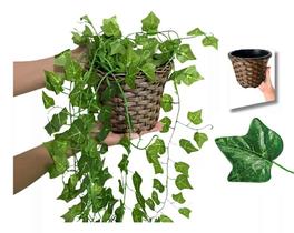 Arranjo com 3 Trepadeiras Artificiais e Vaso Trançado Marrom - Plantas para Decoração de Casa, Sala de Estar, Casamento e Escritório Arranjo com 3 Trepadeiras Artificiais e Vaso Trançado Marrom - Plantas para Decoração de Casa, Sala de Estar, Casamento e Escritório