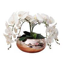 Arranjo Com 4 Orquídeas Brancas Realistas No Vaso Rosé Arranjo Com 4 Orquídeas Brancas Realistas No Vaso Rosé
