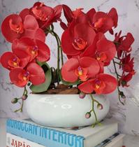 Arranjo Com 4 Orquídeas Vermelha Vaso Ceramica 28cm - FLORESCER DECOR