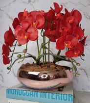 Arranjo Com 4 Orquídeas Vermelho Vaso Rose 28cm - FLORESCER DECOR