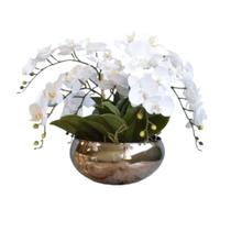 Arranjo Com 6 Hastes De Orquídeas Brancas No Vaso Cobre G