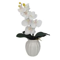 Arranjo com flor de Orquídea Branca Vaso Cerâmica Acetinado - La Caza Store