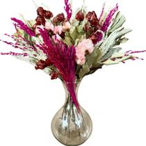 Arranjo com Flores naturais desidratadas Vibrante Marsala + Vaso De Vidro