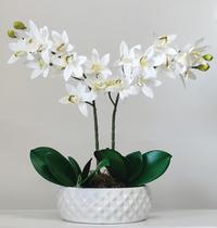 Arranjo Com Flores Orquídea Artificial Vaso Cerâmica Jon - La Caza Store