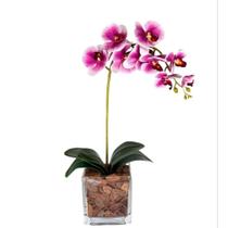 Arranjo com Vaso de Vidro Flor Orquídea Artificial - Jarro Completo Planta Grande 45 cm