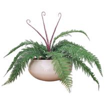 Arranjo Com Vaso Grande Flores Samambaia Renda Verde Real