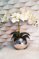 Arranjo de 2 Orquídeas Brancas Vaso Rose de 20cm Arranjo de 2 Orquídeas Brancas Vaso Rose de 20cm