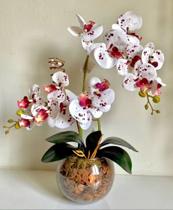 Arranjo de Flor Artificial Orquídea em Vaso Terrário de Vidro