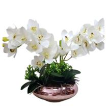 Arranjo De Flores 2 Orquídeas Branca No Vaso De Rosé - La Caza Store