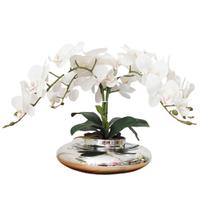 Arranjo De Flores 4 Orquídeas Brancas Realistas Vaso Prata