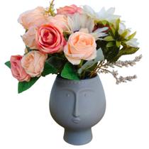 Arranjo de Flores Artificiais Com Cachepot Face Cerâmica 33x30cm Arranjo de Flores Artificiais Com Cachepot Face Cerâmica 33x30cm