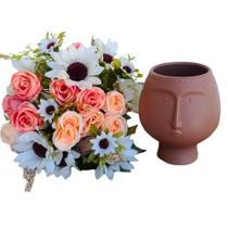 Arranjo de Flores Artificiais Com Cachepot Face Cerâmica 33x30cm - Fartex