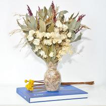 Arranjo de flores desidratadas carvalho e bounganville branco + vaso de vidro - Beauté