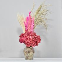 Arranjo de flores desidratadas com hortênsia vermelha + vaso de vidro Arranjo de flores desidratadas com hortênsia vermelha + vaso de vidro