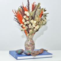 Arranjo de flores desidratadas cores vibrantes + vaso de vidro