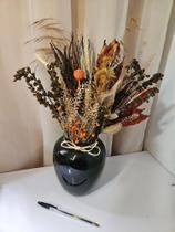Arranjo de flores naturais desidratadas com vaso preto elegante 45cm Arranjo de flores naturais desidratadas com vaso preto elegante 45cm