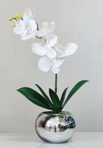 Arranjo De Flores Orquídea Branca Vaso Espelhado Prata