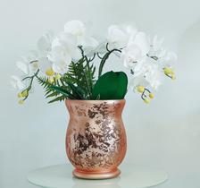 Arranjo De Flores Orquídeas Brancas Silicone Vaso Rosé