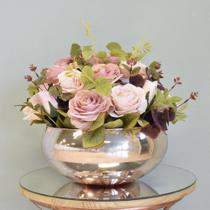 Arranjo de Flores Rosas Artificiais no Vaso Rose Gold Formosinha