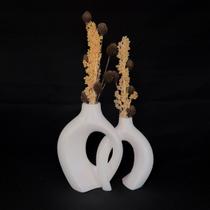 Arranjo de Flores Sempre-Vivas Naturais em Vaso Decorativo DUPLO, Branco com Padrão Art Déco 3 Arranjo de Flores Sempre-Vivas Naturais em Vaso Decorativo DUPLO, Branco com Padrão Art Déco 3