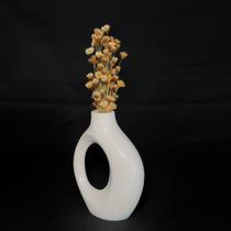 Arranjo de Flores Sempre-Vivas Naturais em Vaso Decorativo DUPLO, Branco com Padrão Art Déco 8