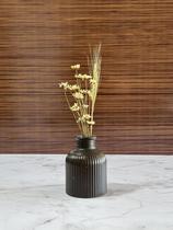 Arranjo de Flores SempreVivas Naturais em Vaso Decorativo, 15 cm, Branco com Padrão Art Déco