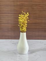 Arranjo de Flores SempreVivas Naturais em Vaso Decorativo, 15 cm, Branco com Padrão Art Déco