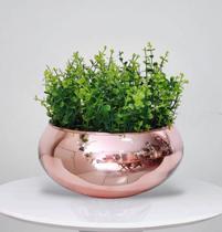 Arranjo de Folhagem Verde Artificial No Vaso Rose Gold Luxo