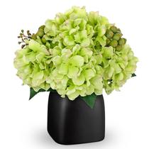 Arranjo de hortênsia verde artificial Briful com vaso preto fosco