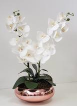 Arranjo De Mesa 2 Orquídea Artificial Flor Branca