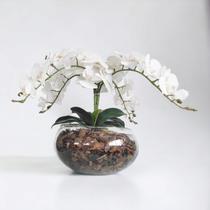 Arranjo de Mesa 4 flores de orquideas brancas No vaso Vidro