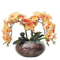 Arranjo de Mesa 4 Flores Orquídeas Coral Real Vaso Terrário