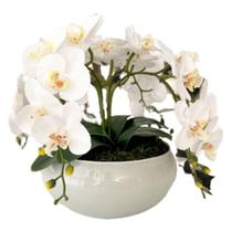Arranjo de Mesa Com 4 Flores Orquídeas Brancas Vaso Grande - La Caza Store