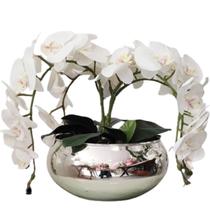 Arranjo de Mesa Com 4 Flores Orquídeas Brancas Vaso Prata Arranjo de Mesa Com 4 Flores Orquídeas Brancas Vaso Prata
