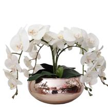 Arranjo De Mesa Com 4 Flores Orquídeas Brancas Vaso Rosé - La Caza Store