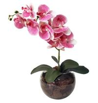 Arranjo De Mesa Flor Orquídea Artificial Rosa Vaso Vidro