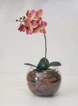 Arranjo de Mesa Flor Orquídea Artificial Vaso De Vidro
